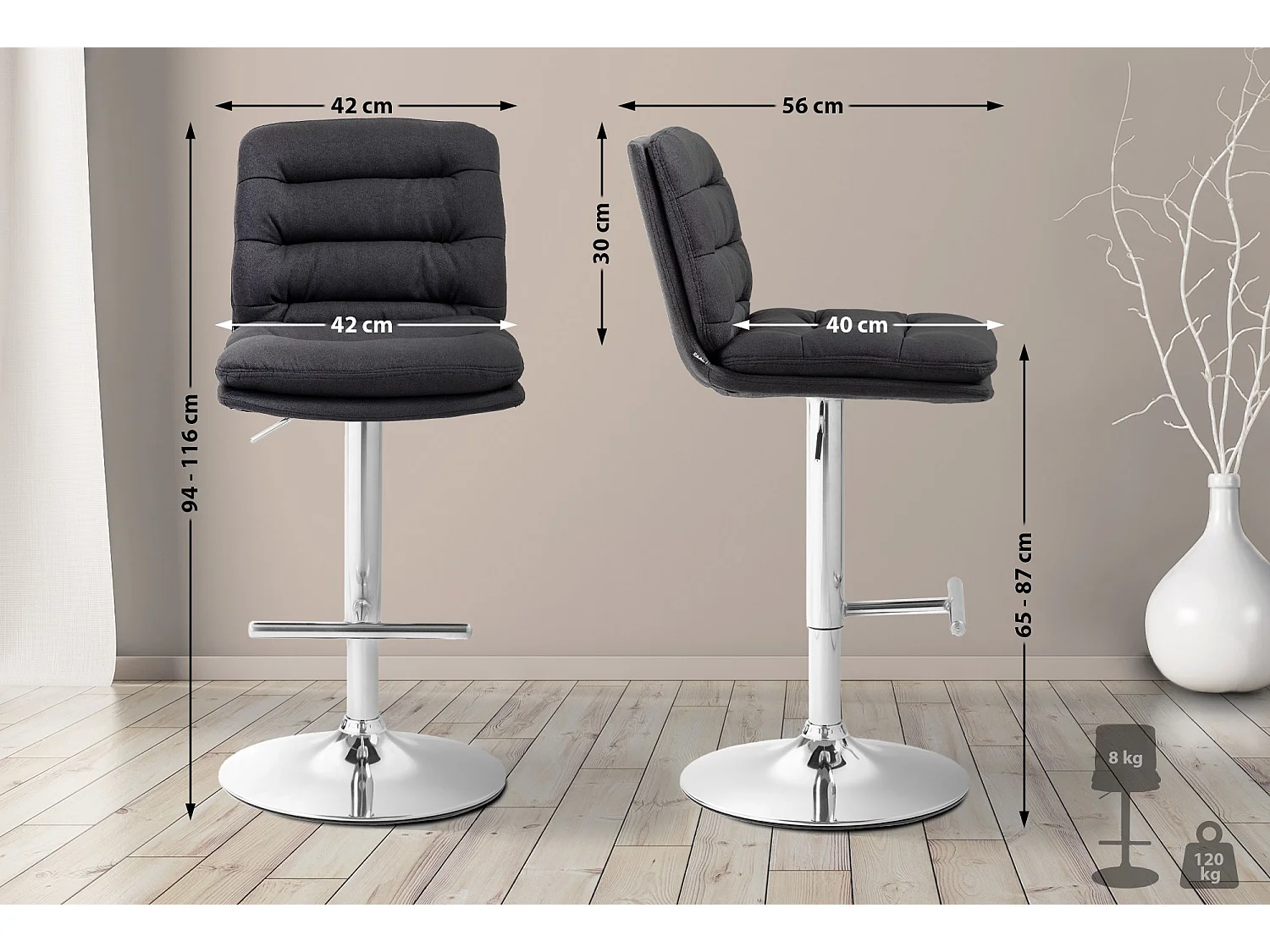 Tabouret de bar - Tissu & Métal - Noir - Damar