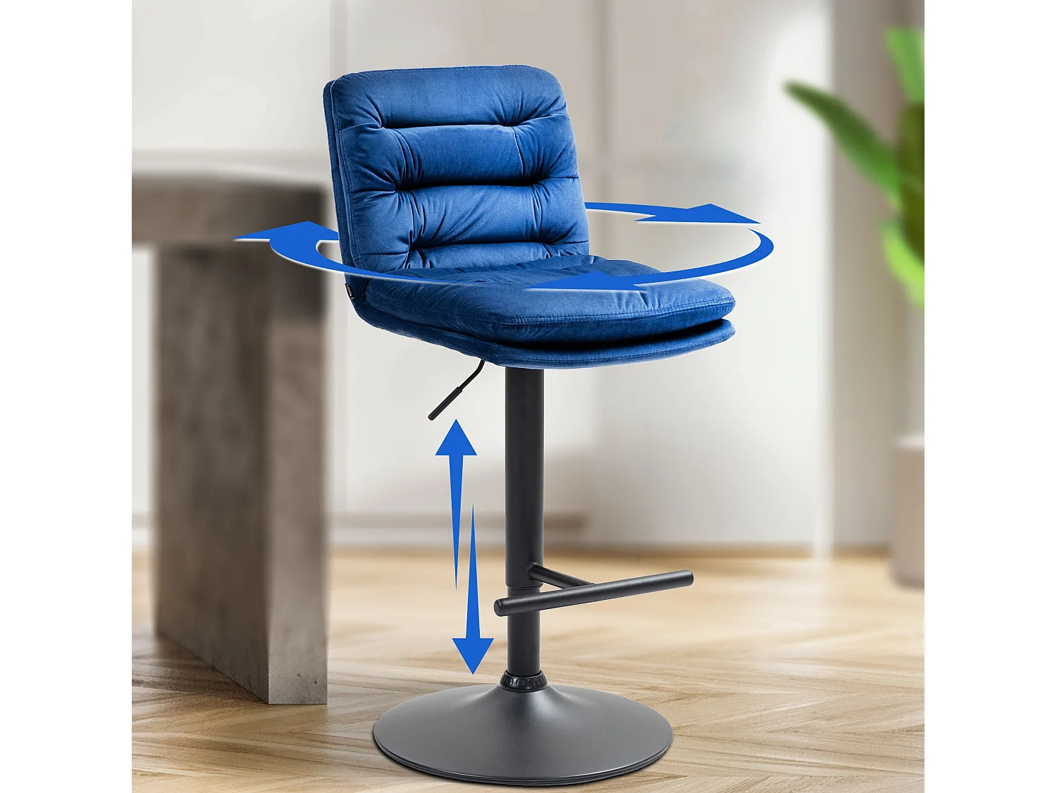Lot de 2  Tabouret de bar - Velours & Noir - Bleu - Damar
