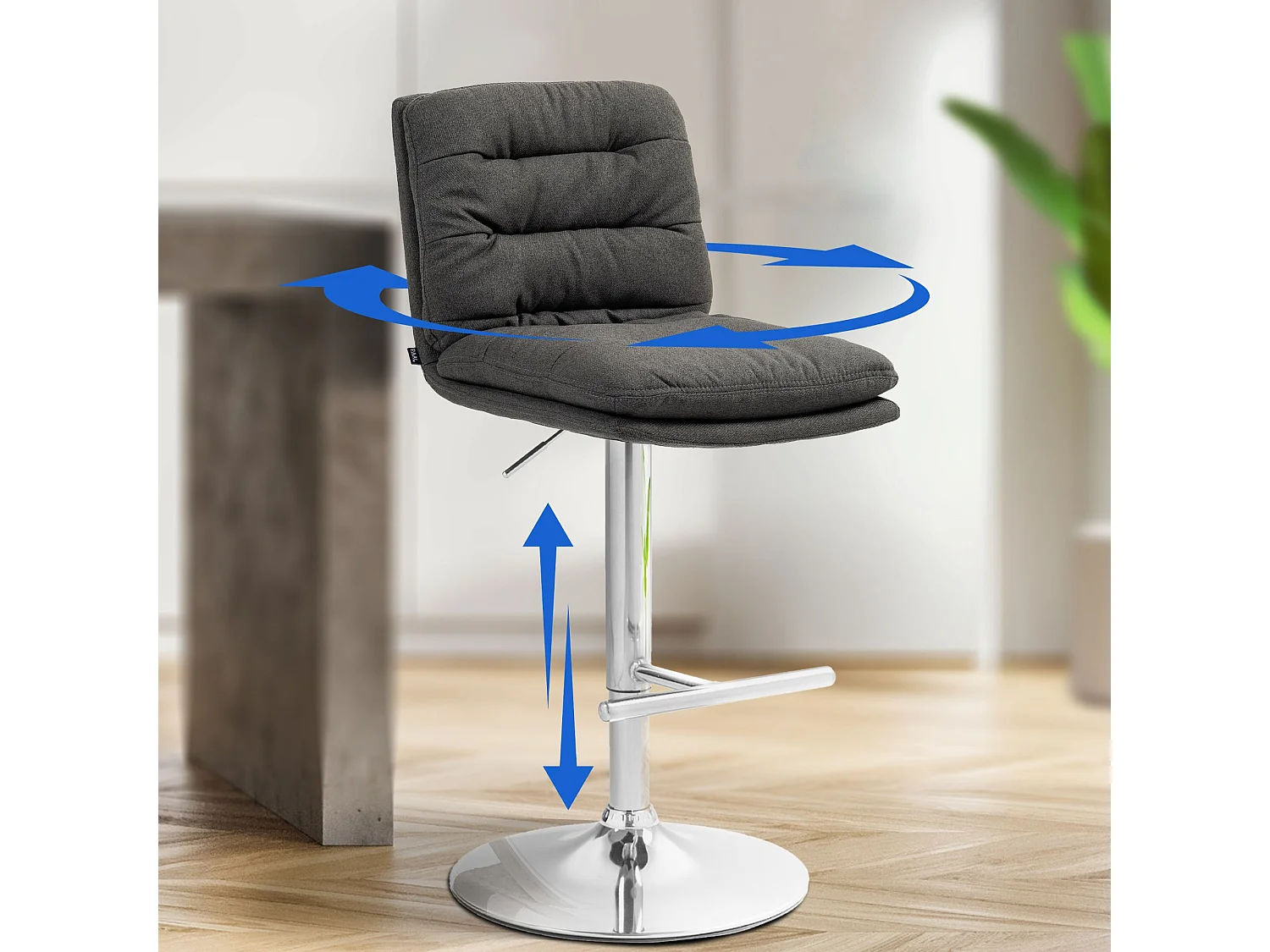 Lot de 2  Tabouret de bar - Tissu & Métal - Gris foncé - Damar