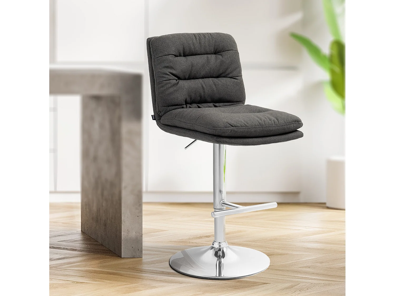 Lot de 2  Tabouret de bar - Tissu & Chrome - Gris foncé - Damar