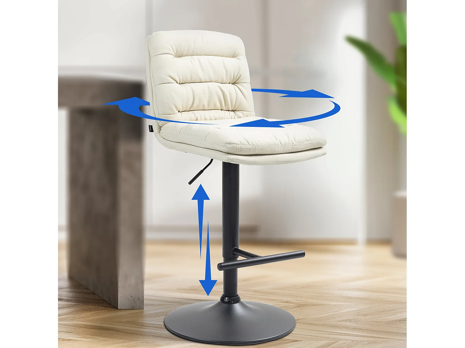 Lot de 2  Tabouret de bar - Tissu & Métal - Crème - Damar