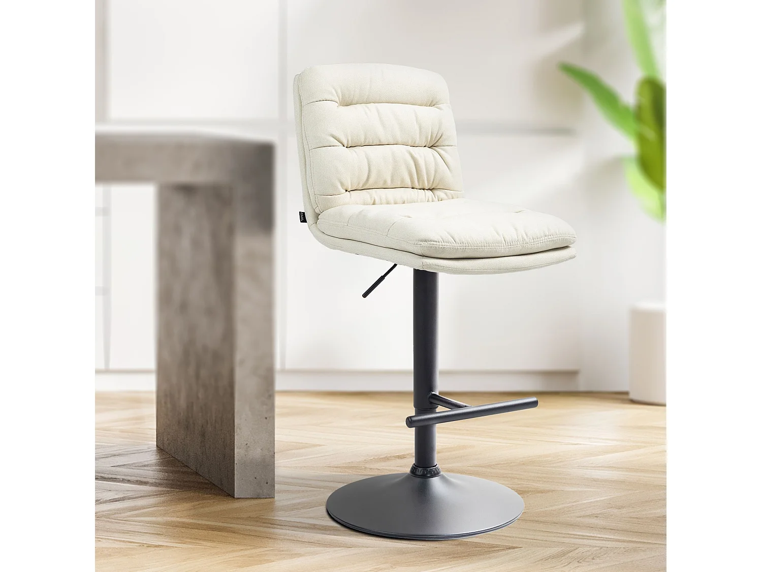 Lot de 2  Tabouret de bar - Tissu & Noir - Crème - Damar