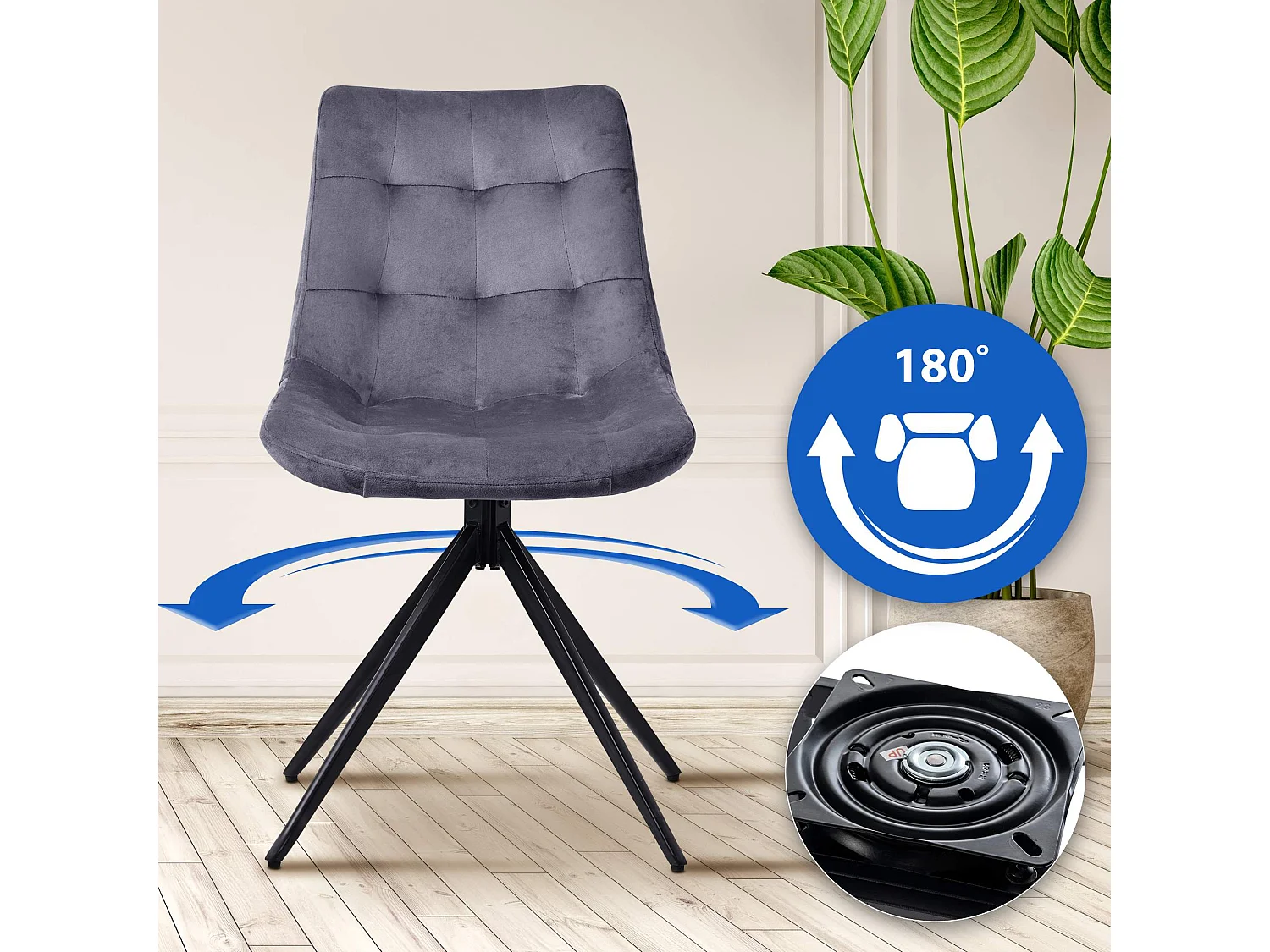 chaise salle à manger - Velours - Gris foncé - Merna