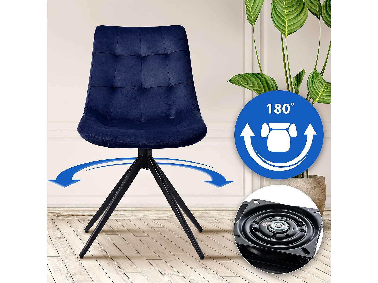 chaise salle à manger - Velours - Bleu foncé - Merna