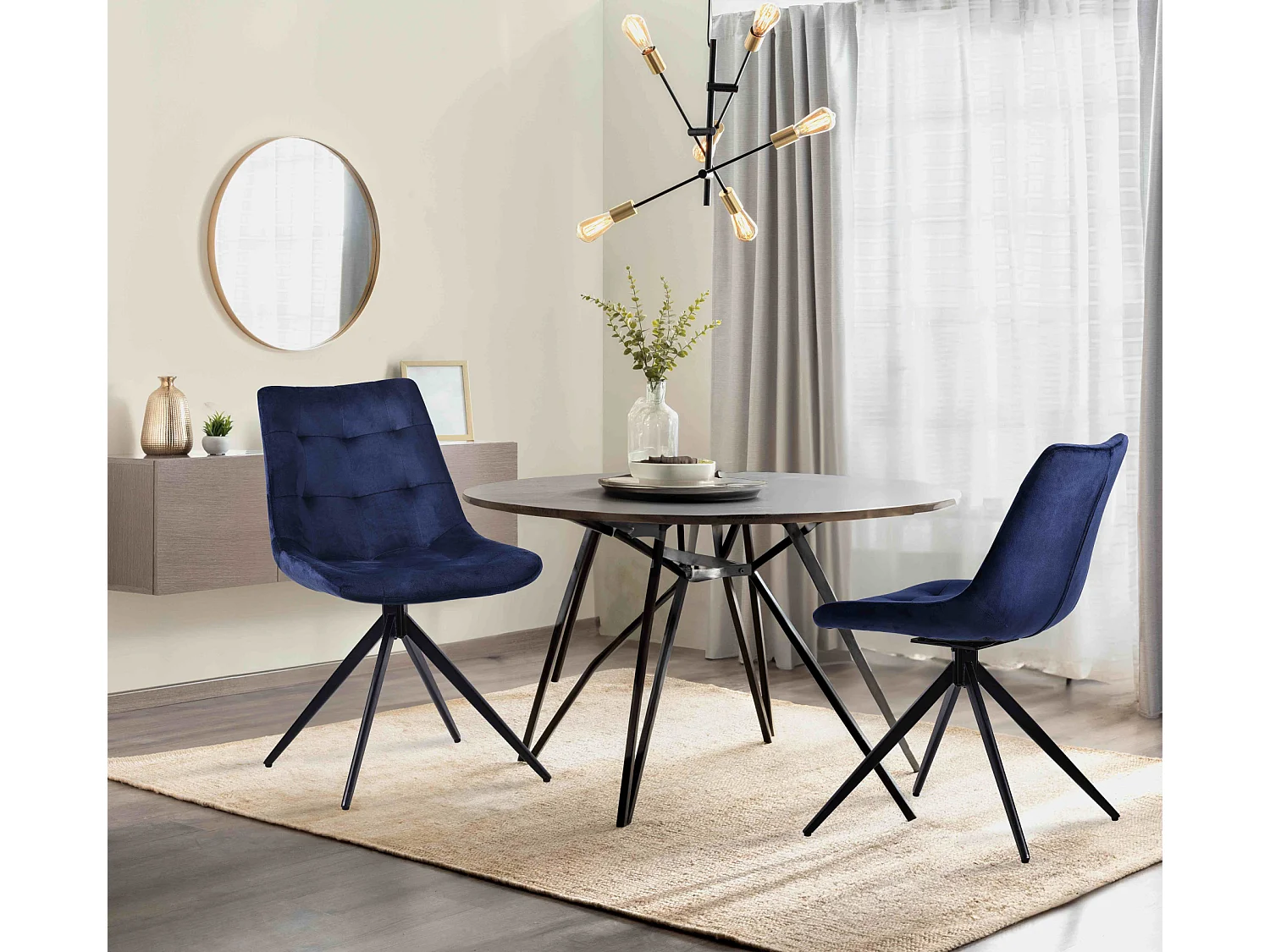 chaise salle à manger - Velours - Bleu foncé - Merna