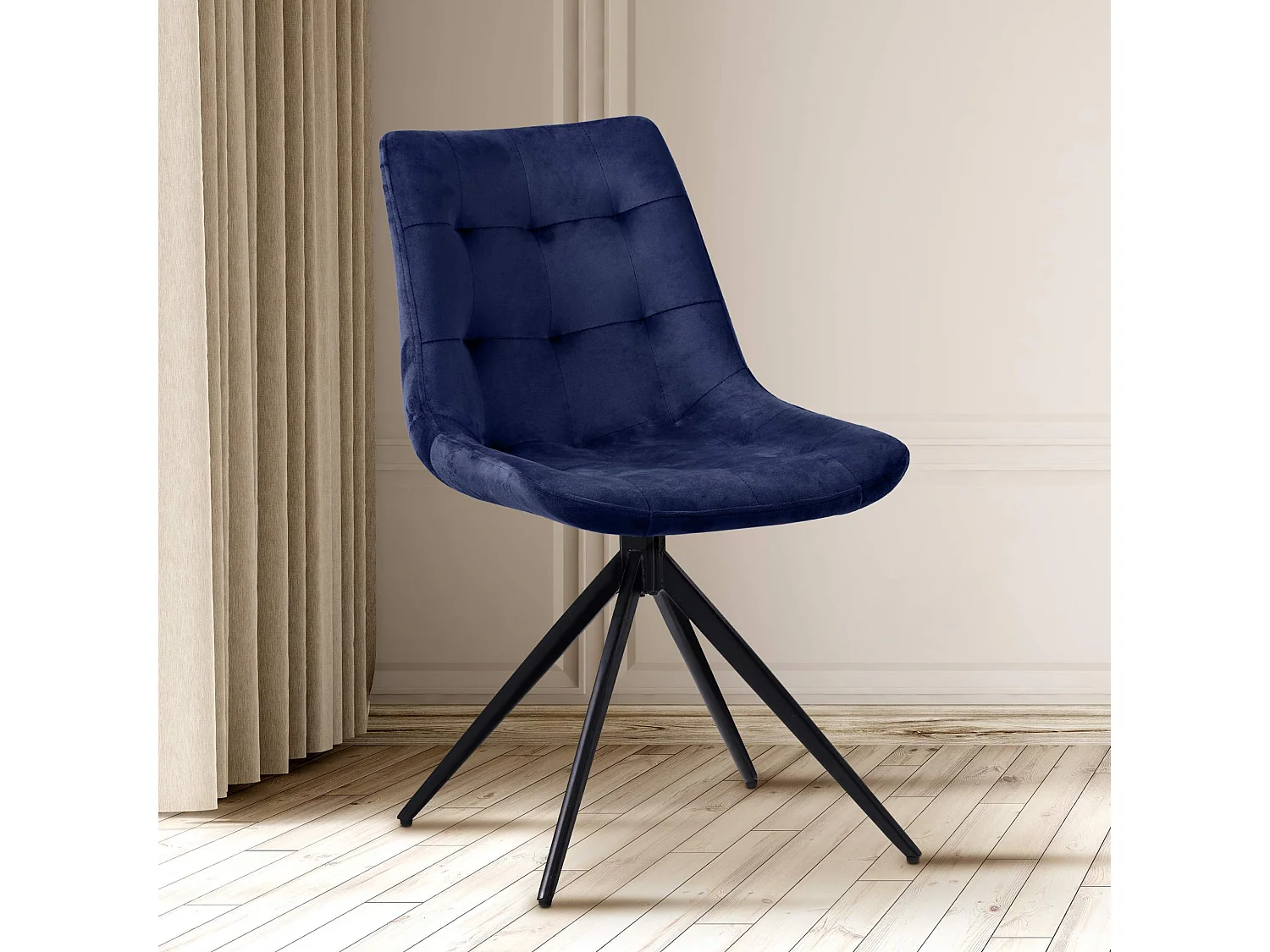 chaise salle à manger - Velours - Bleu foncé - Merna