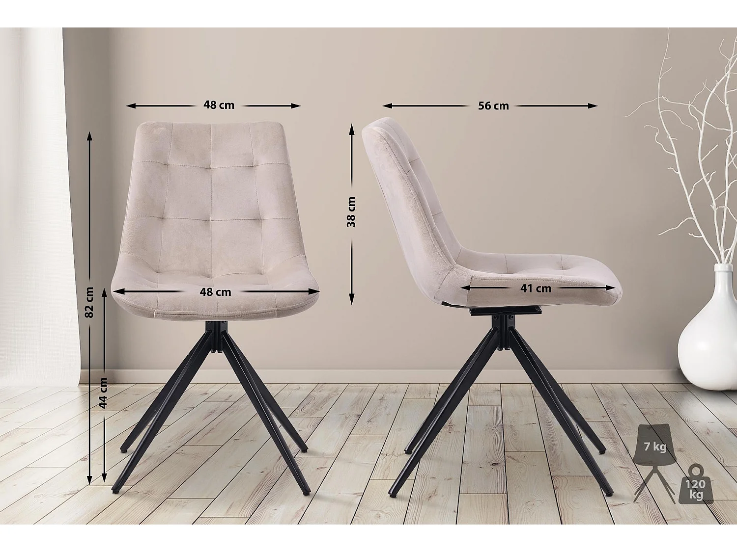 chaise salle à manger - Velours - Crème - Merna