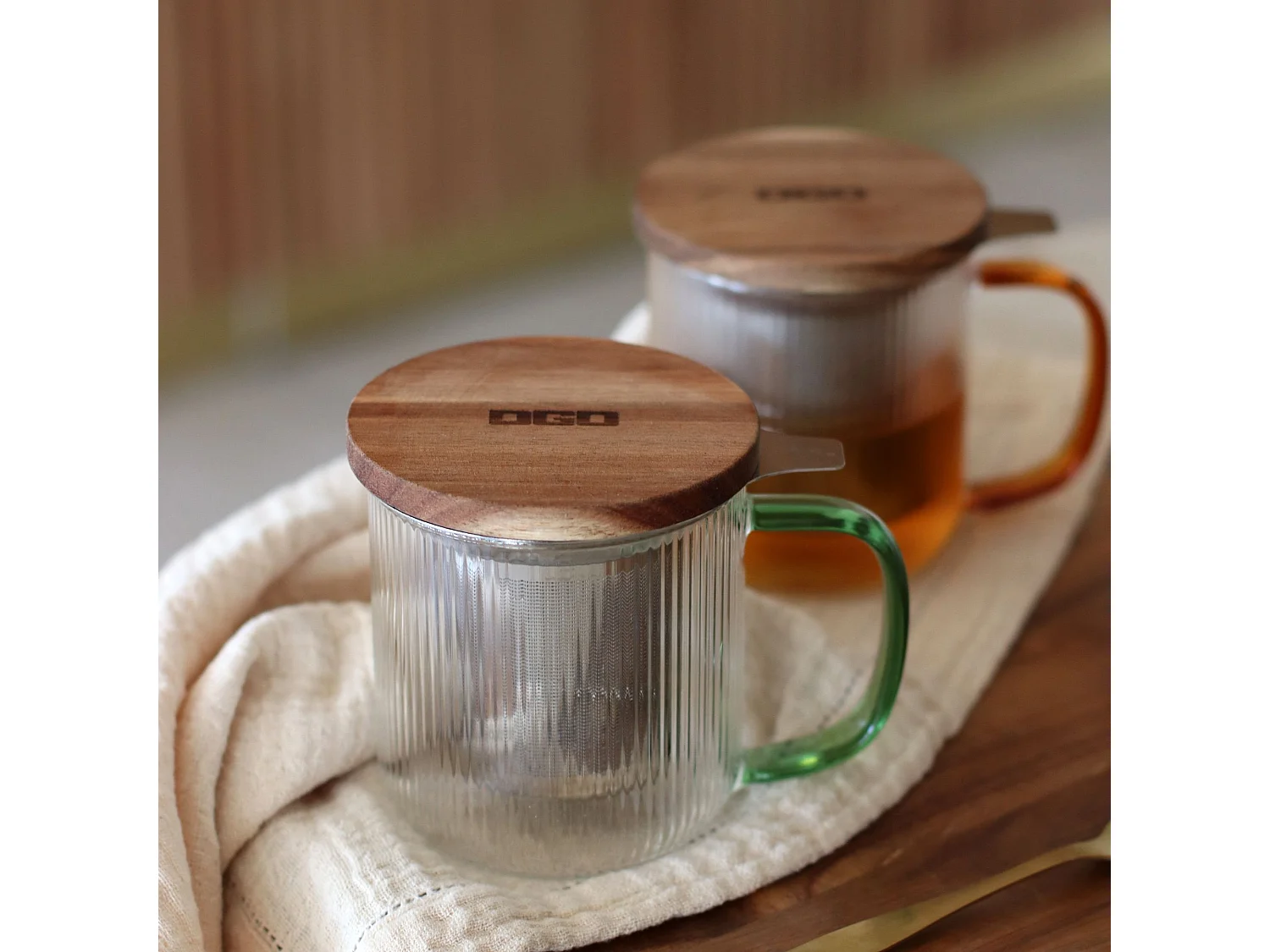 Ogo Living - Tisanière Karl 300ml En Verre Borosilicate Anse Jade