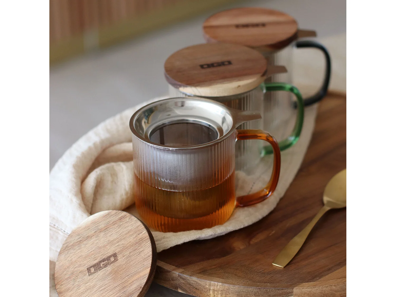 Ogo Living - Tisanière Karl 300ml En Verre Borosilicate Anse Jade