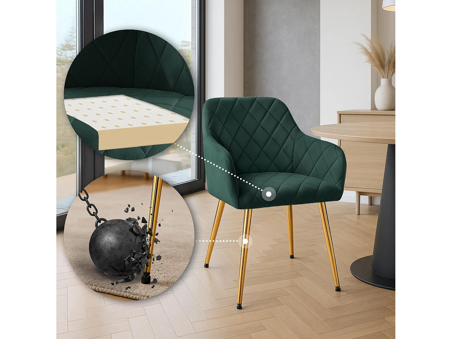 chaises avec accoudoirs - Velours - Vert - Monett