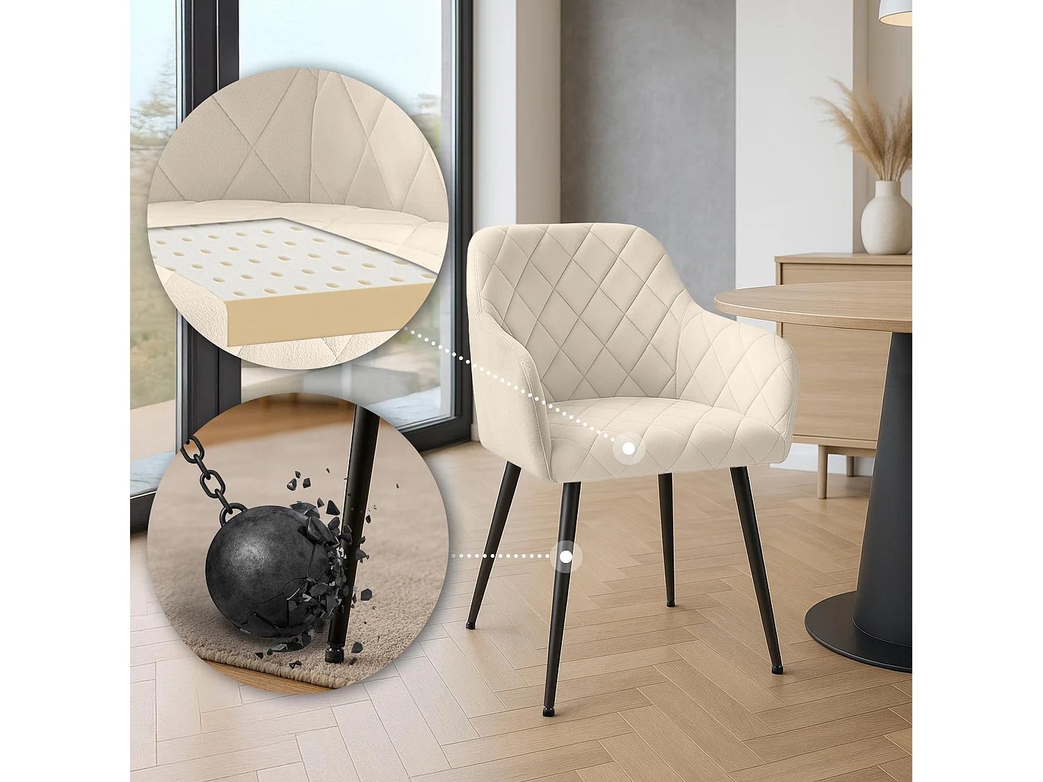 chaises avec accoudoirs - Velours - Crème - Monett