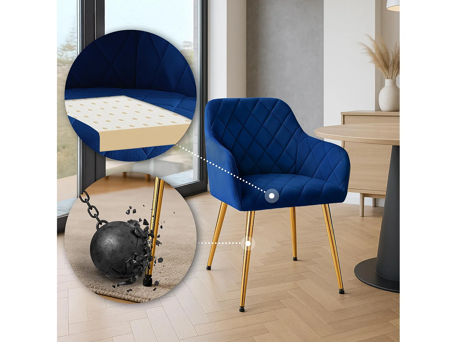 chaises avec accoudoirs - Velours - Bleu foncé - Monett