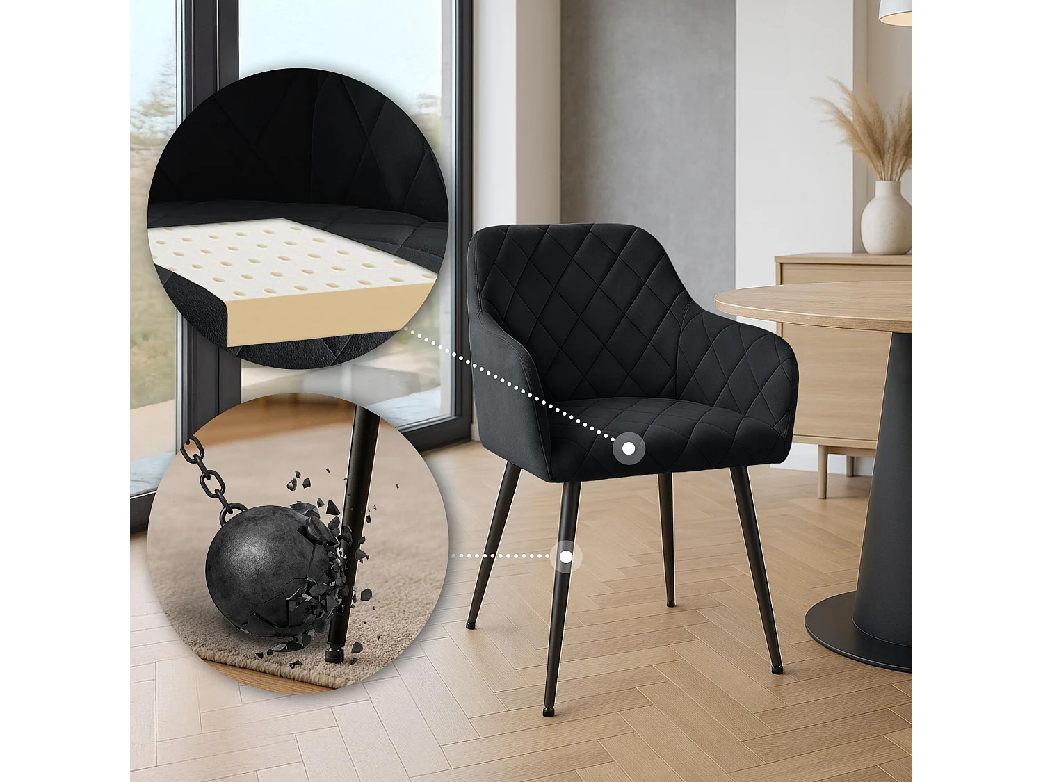 chaises avec accoudoirs - Velours - Noir - Monett