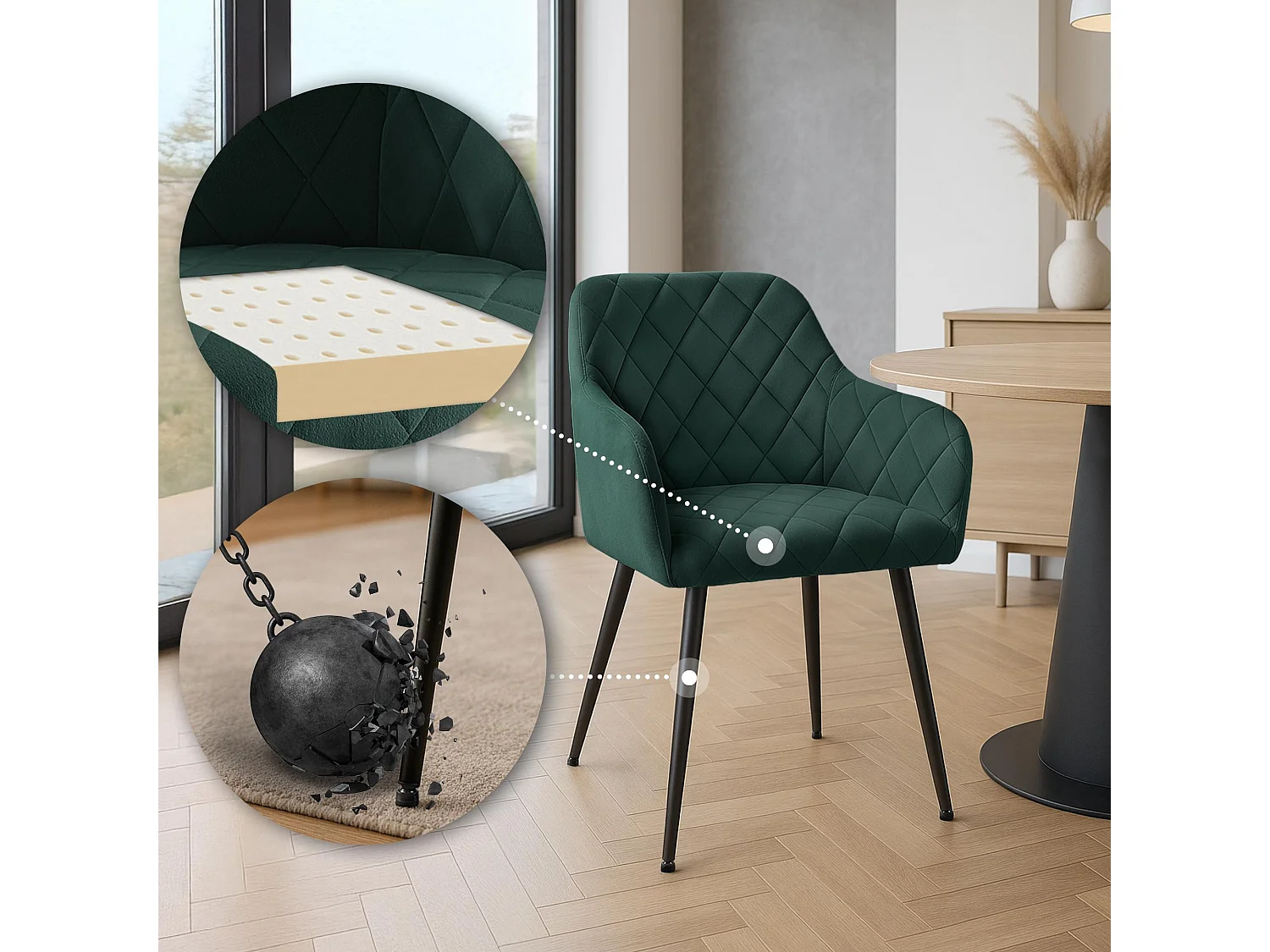 chaises avec accoudoirs - Velours - Vert - Monett