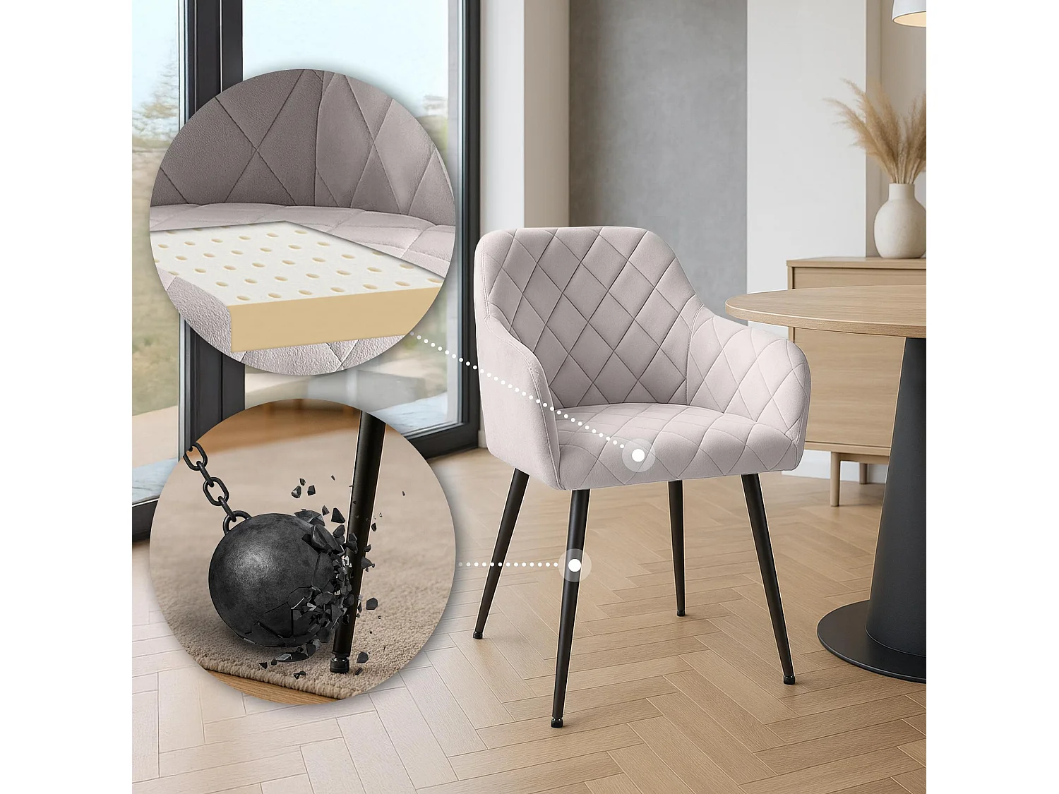 chaises avec accoudoirs - Velours - Gris - Monett
