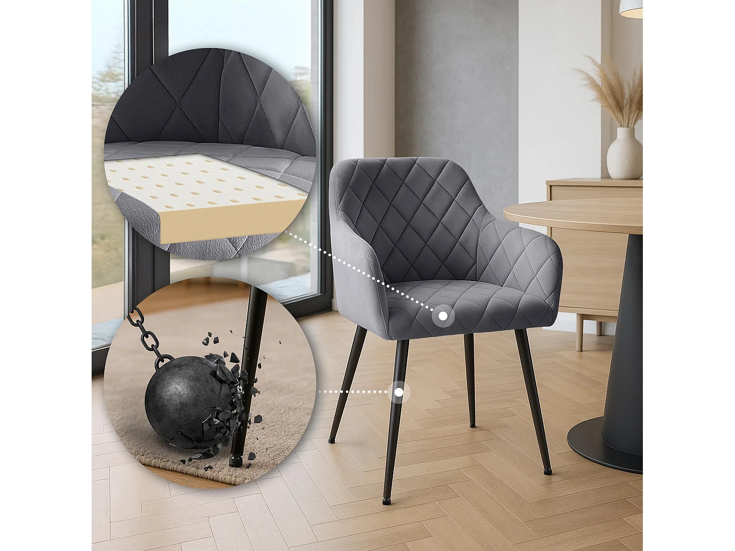 chaises avec accoudoirs - Velours - Gris foncé - Monett