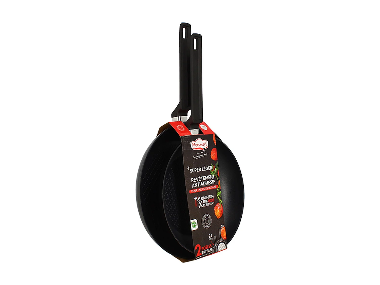 Menastyl - Lot 2 Poeles 24 Et 28cm En Aluminium Noir Induction