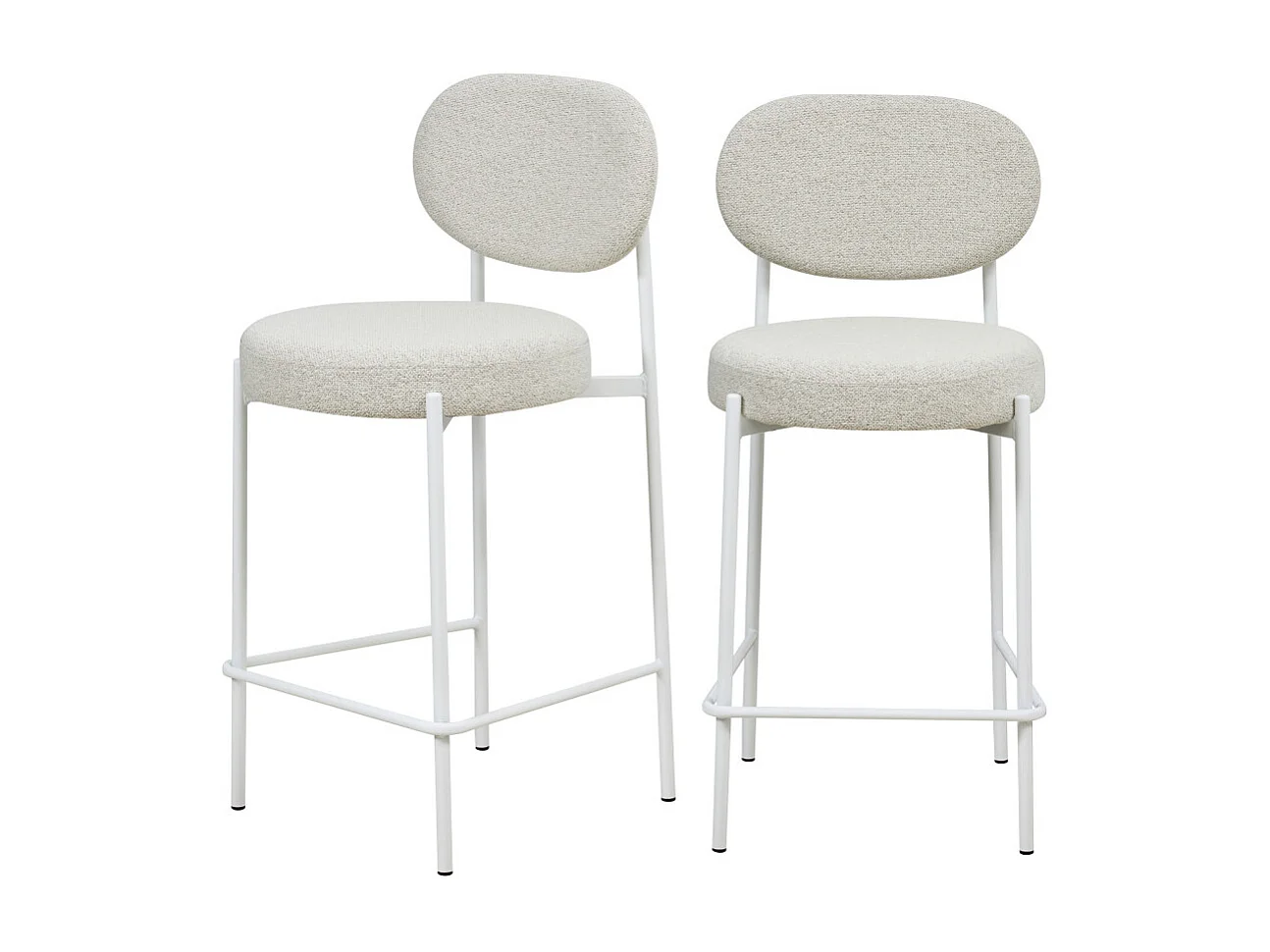 Kyoto - Lot de 2 tabourets de bar en tissu bouclette et pieds blancs - Écru