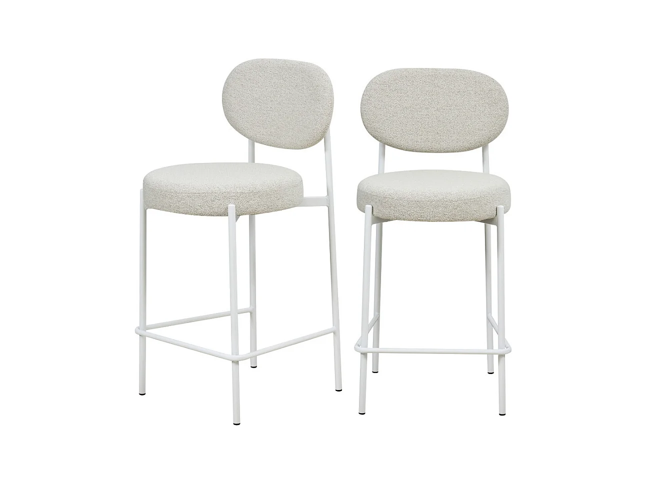 Kyoto - Lot de 2 tabourets de bar en tissu bouclette et pieds blancs - Écru