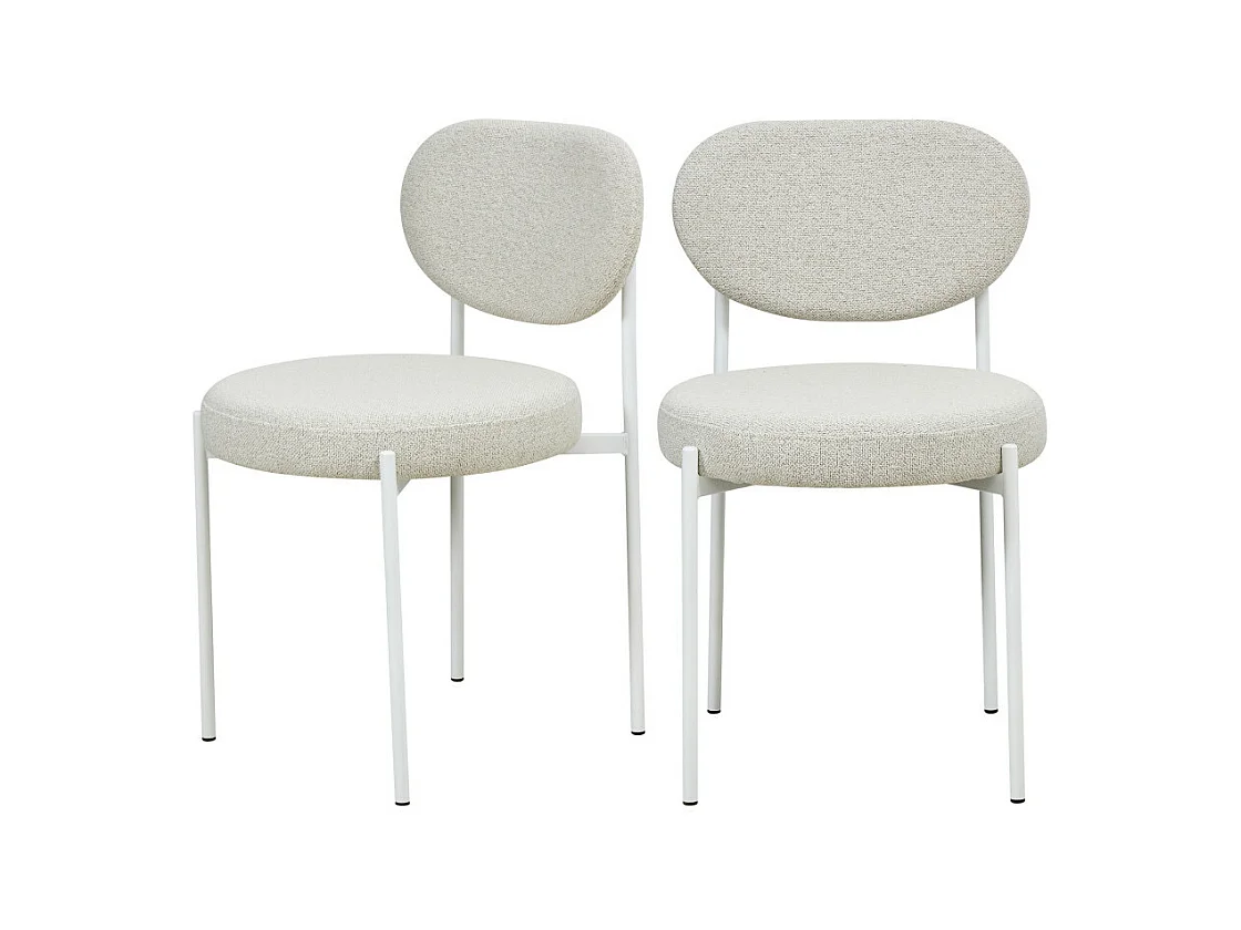 Kyoto - Lot de 2 chaises en tissu bouclette pieds blancs - Écru