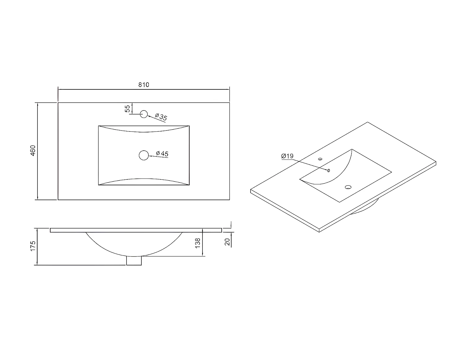 Musea meuble avec simple lavabo blanc et or brossé - Essebagno