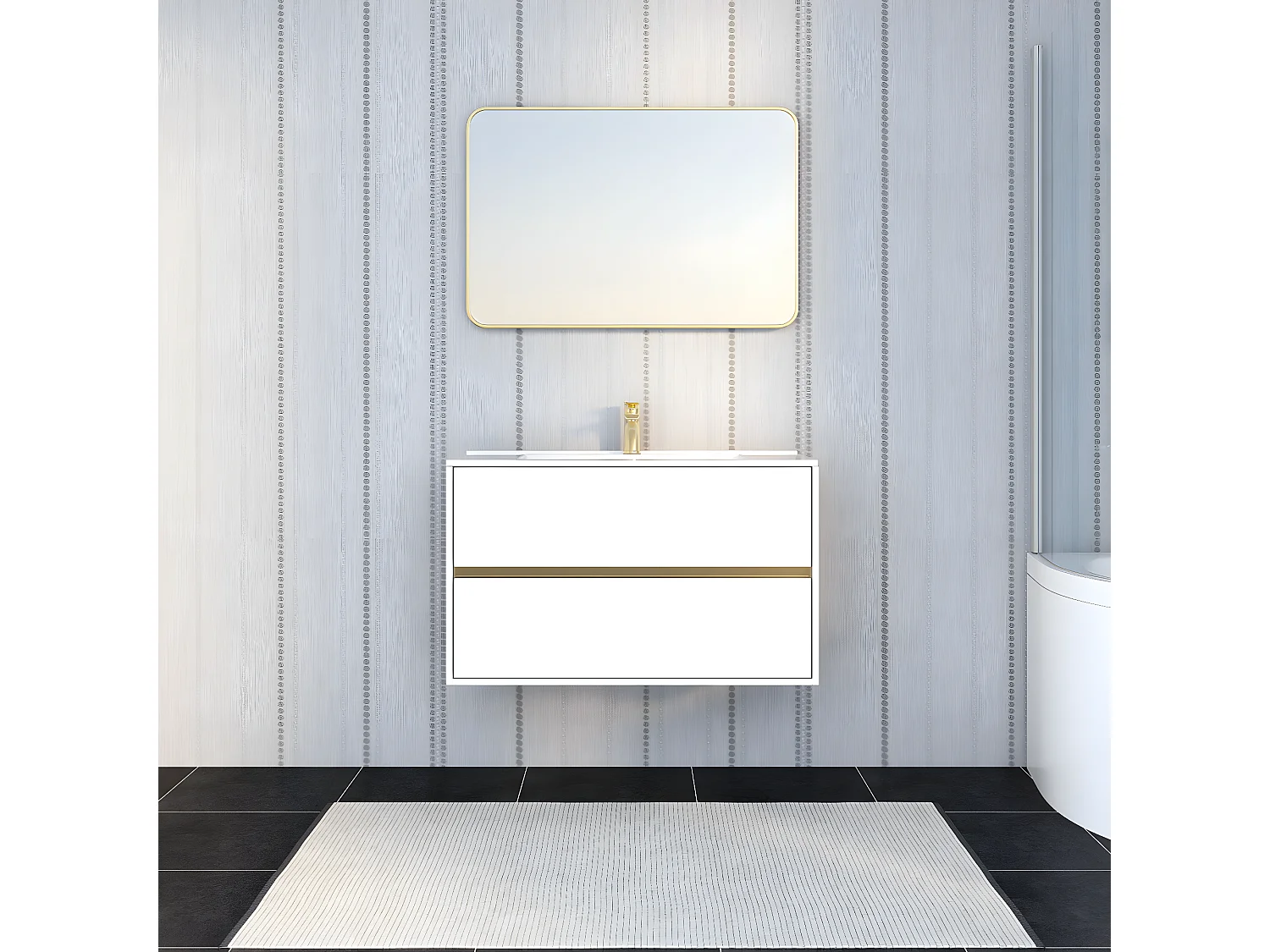 Musea meuble avec simple lavabo blanc et or brossé - Essebagno