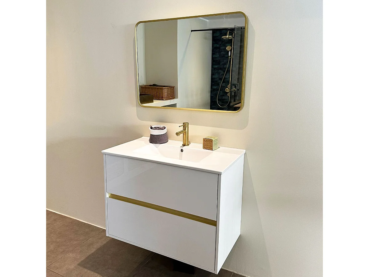 Musea meuble avec simple lavabo blanc et or brossé - Essebagno