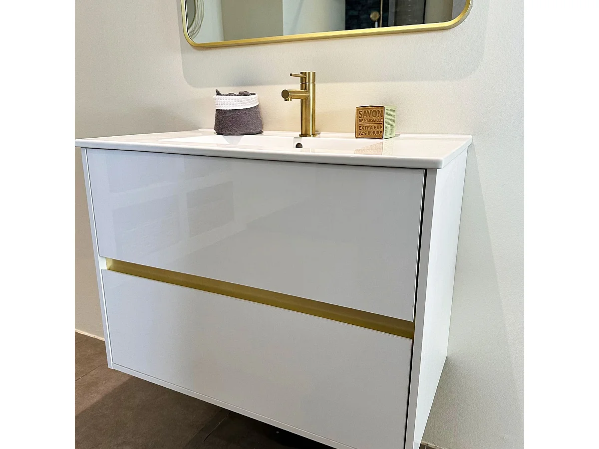 Musea meuble avec simple lavabo blanc et or brossé - Essebagno