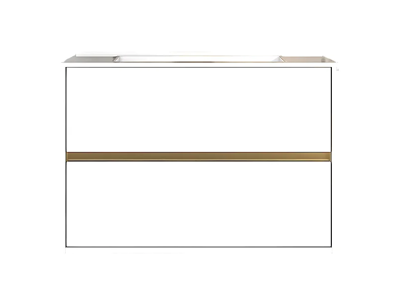 Musea meuble avec simple lavabo blanc et or brossé - Essebagno