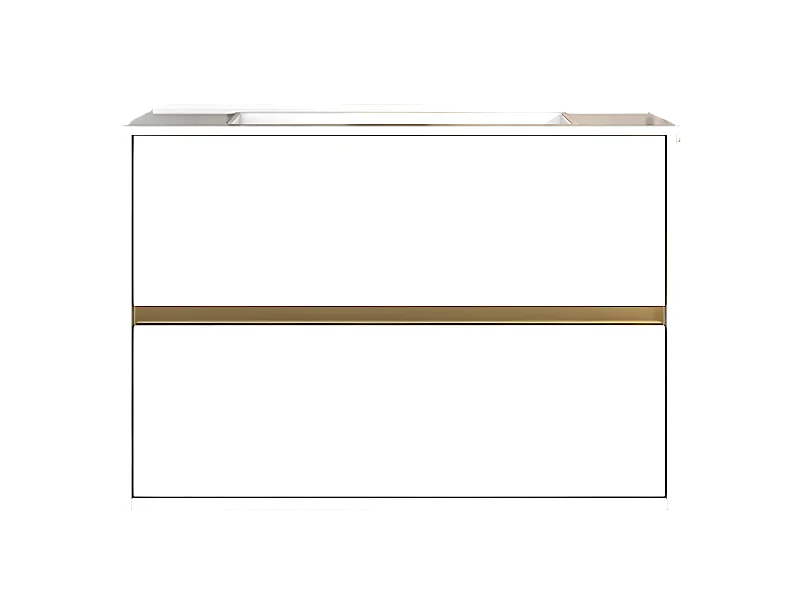 Musea meuble avec simple lavabo blanc et or brossé - Essebagno