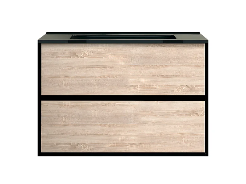 Indus meuble avec simple lavabo effet chêne et noir mat - Essebagno