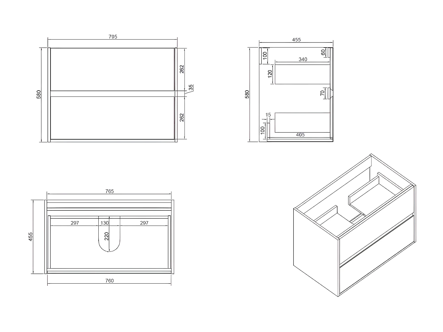 Indus meuble avec simple lavabo effet chêne et noir mat - Essebagno