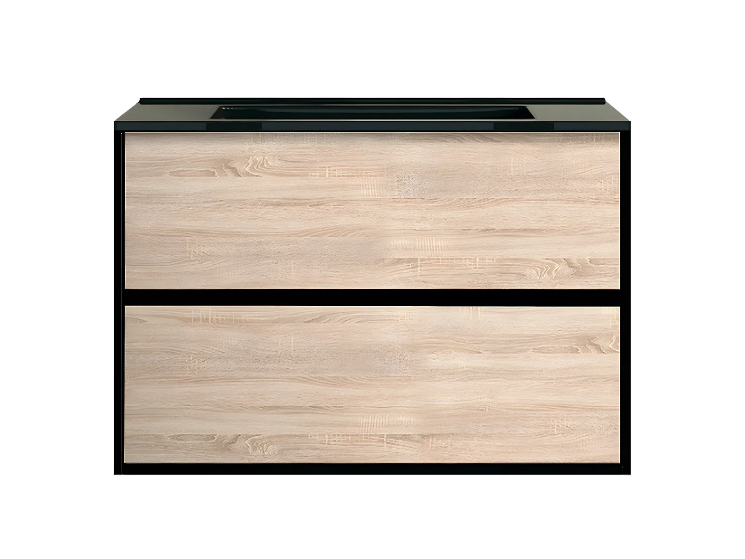 Indus meuble avec simple lavabo effet chêne et noir mat - Essebagno