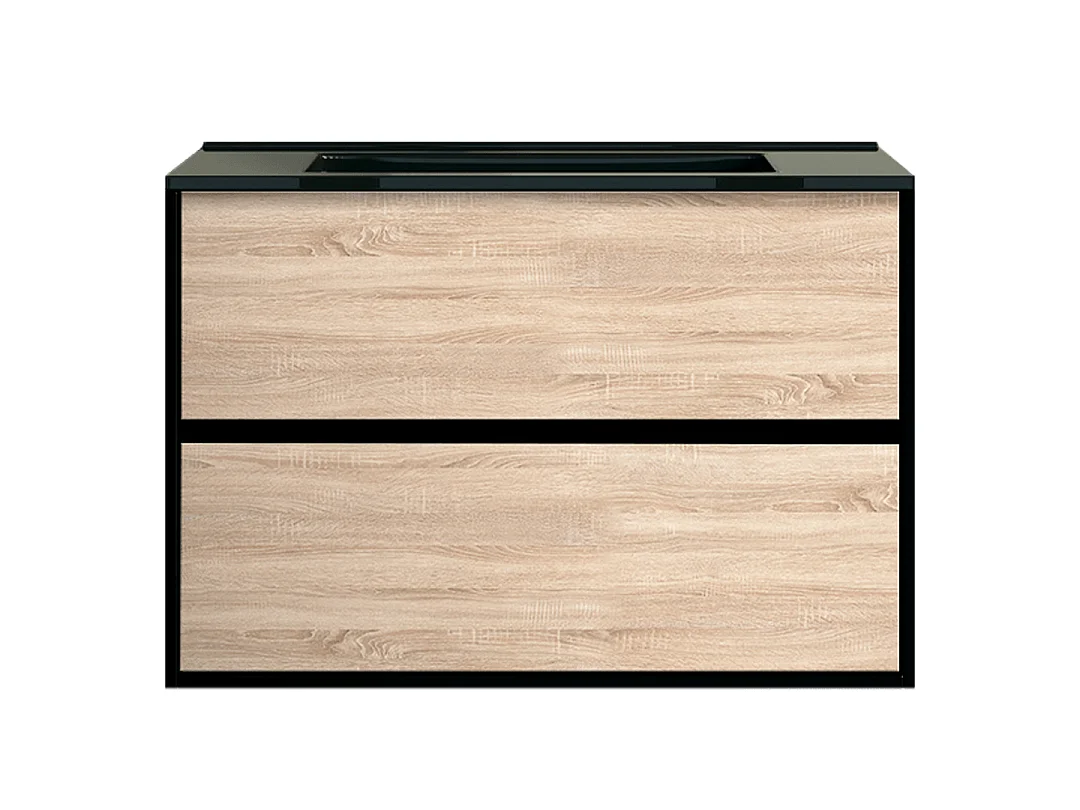 Indus meuble avec simple lavabo effet chêne et noir mat - Essebagno