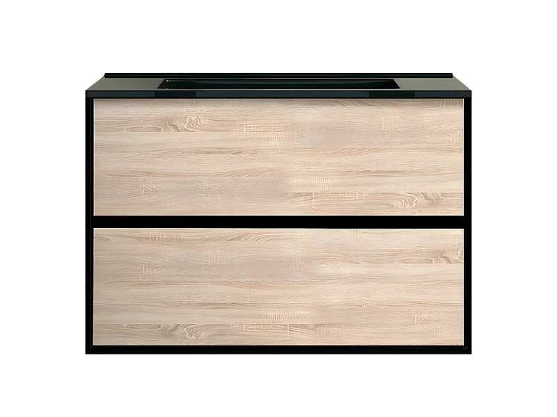 Indus meuble avec simple lavabo effet chêne et noir mat - Essebagno