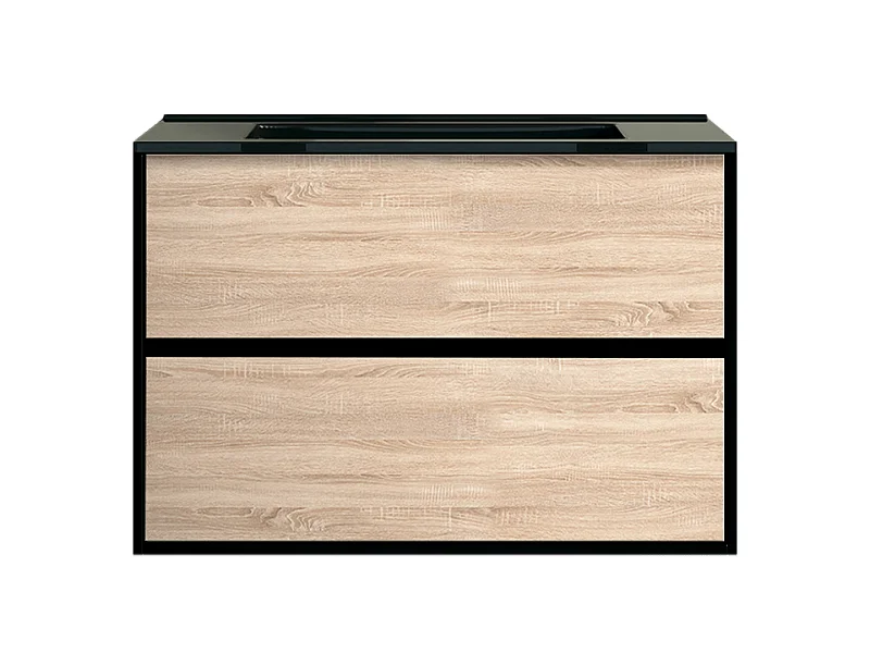 Indus meuble avec simple lavabo effet chêne et noir mat - Essebagno