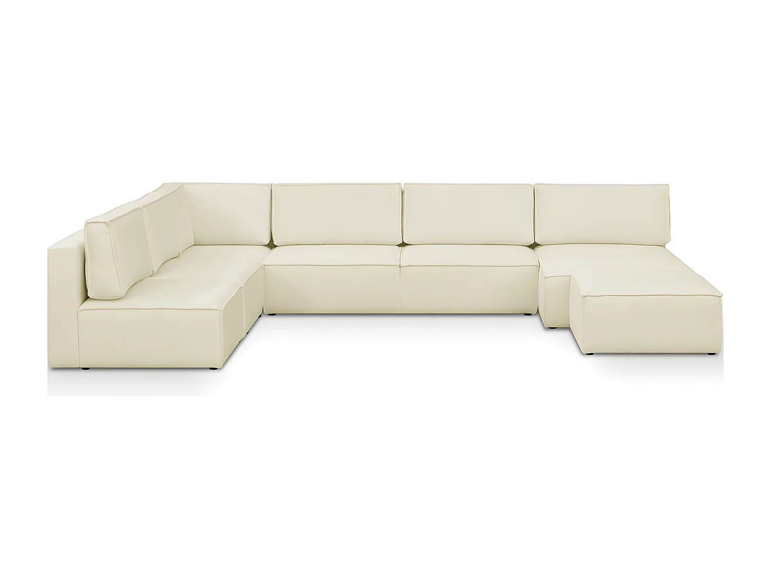 Canapé d'angle à gauche panoramique modulable convertible 10 places avec pouf en tissu bouclé écru - Harper Mod