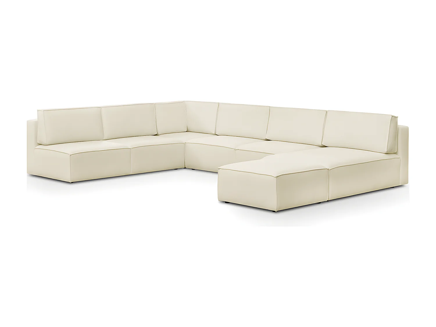 Canapé d'angle à gauche panoramique modulable convertible 10 places avec pouf en tissu bouclé écru - Harper Mod