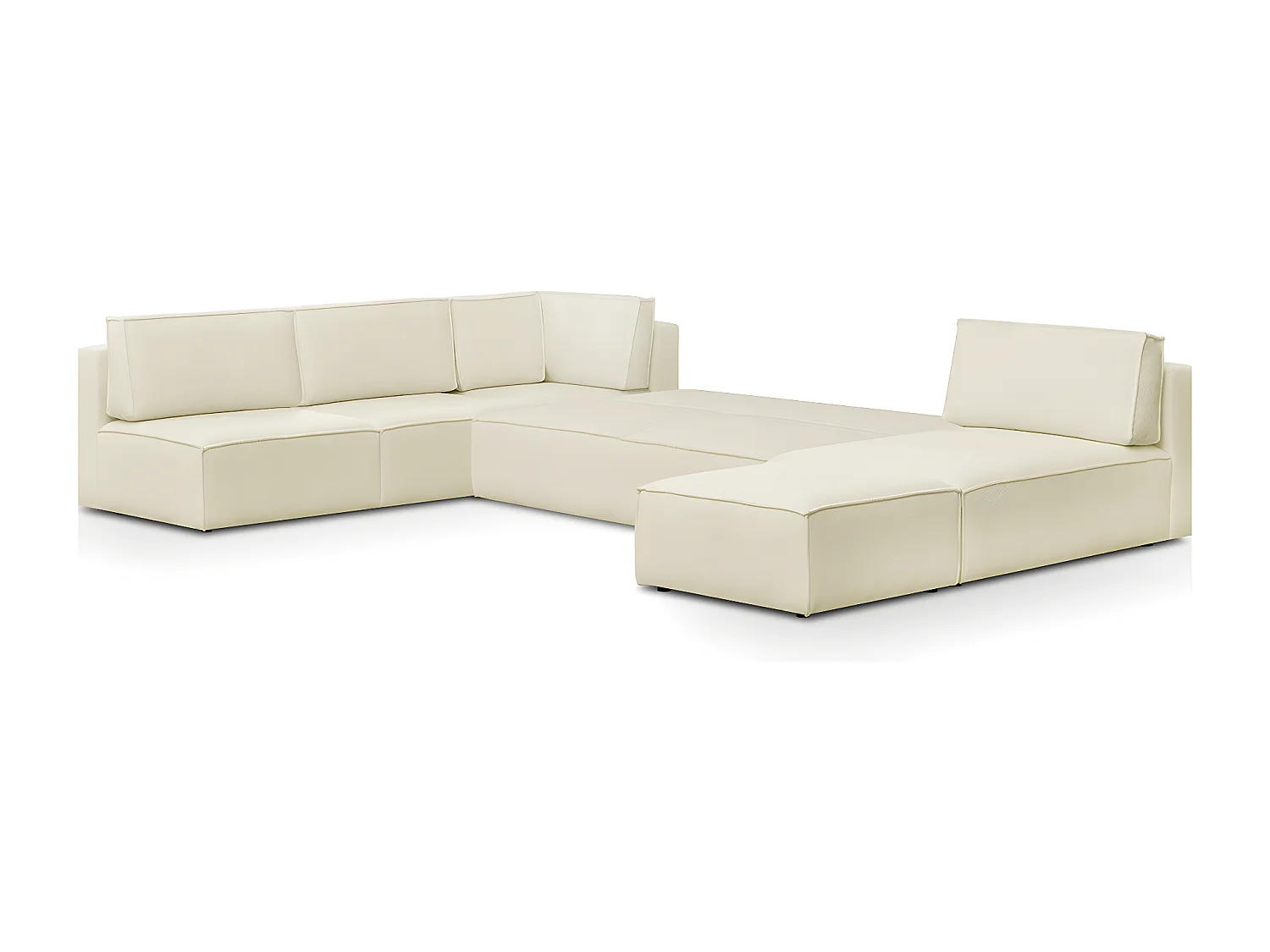 Canapé d'angle à gauche panoramique modulable convertible 10 places avec pouf en tissu bouclé écru - Harper Mod