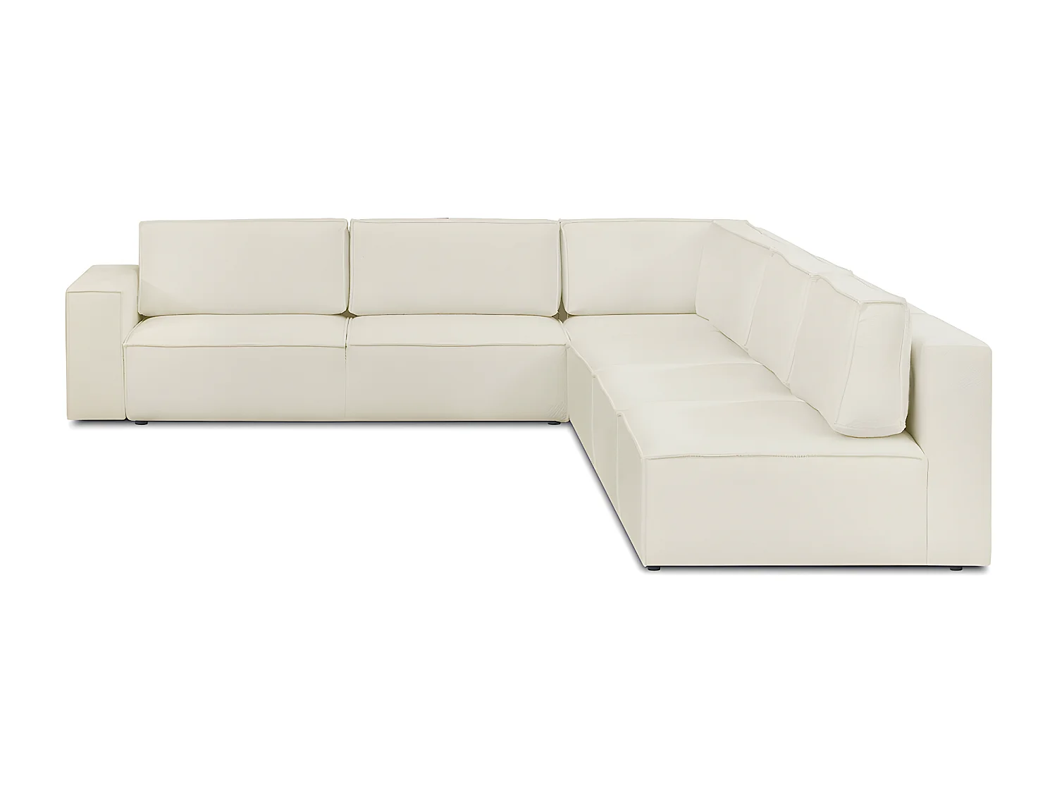 Canapé d'angle à droite convertible modulable 10 places avec coffre de rangement en tissu bouclé écru - Harper Mod