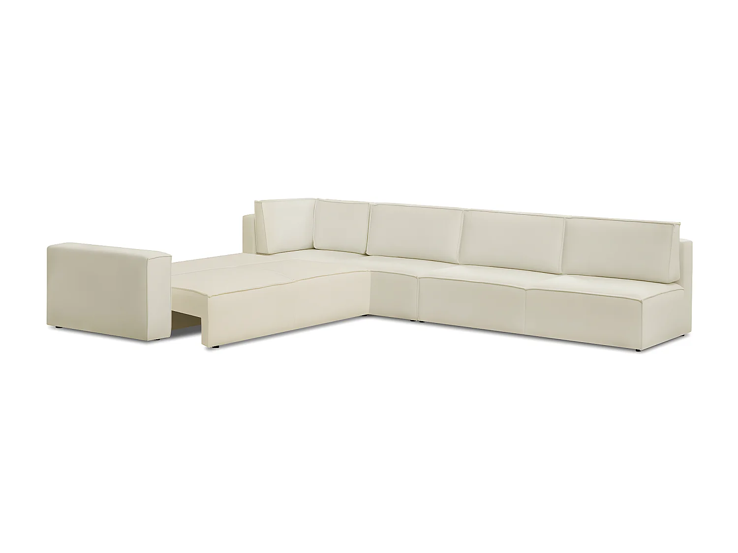 Canapé d'angle à droite convertible modulable 10 places avec coffre de rangement en tissu bouclé écru - Harper Mod