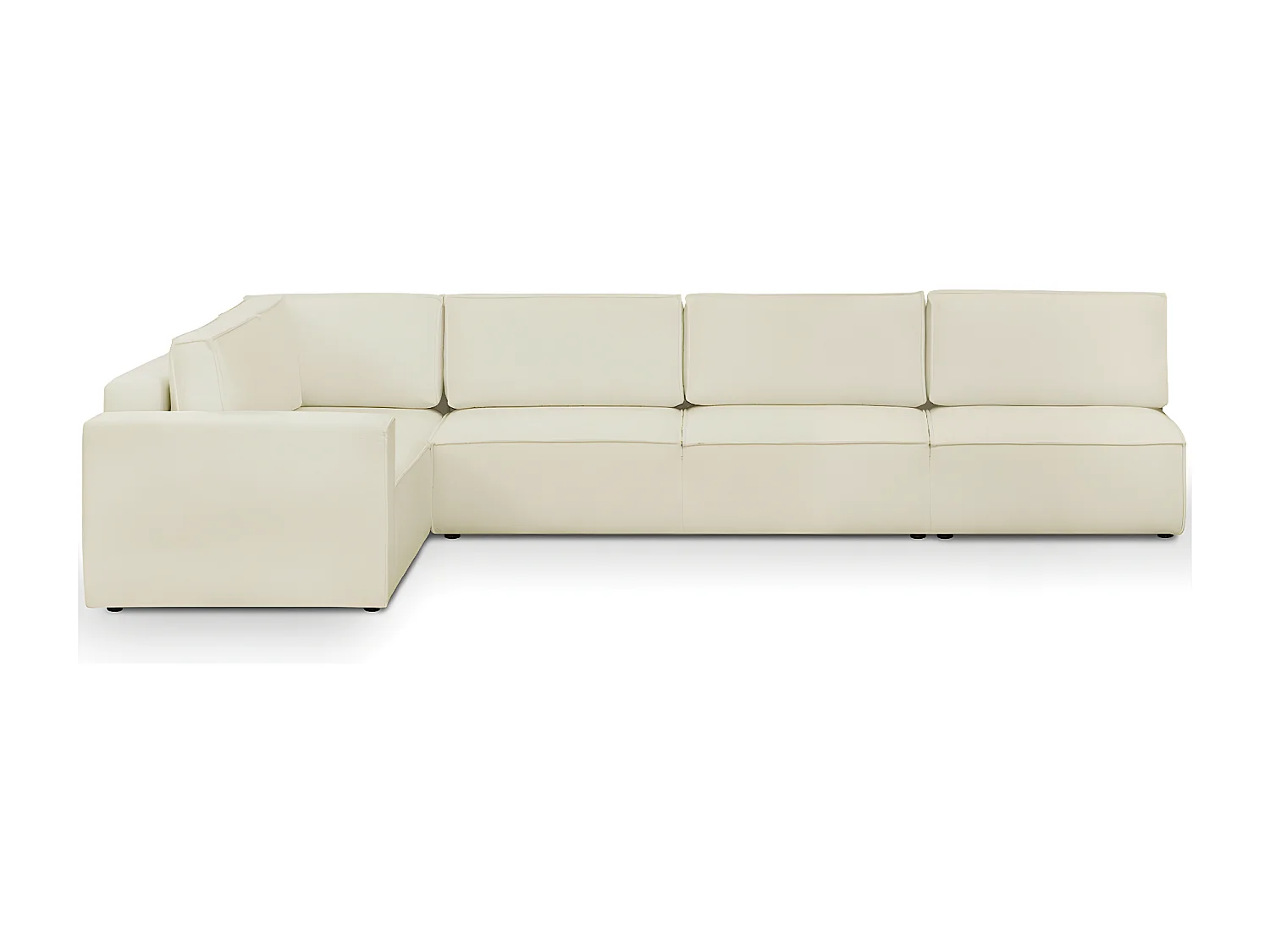 Canapé d'angle à droite convertible modulable 10 places avec coffre de rangement en tissu bouclé écru - Harper Mod