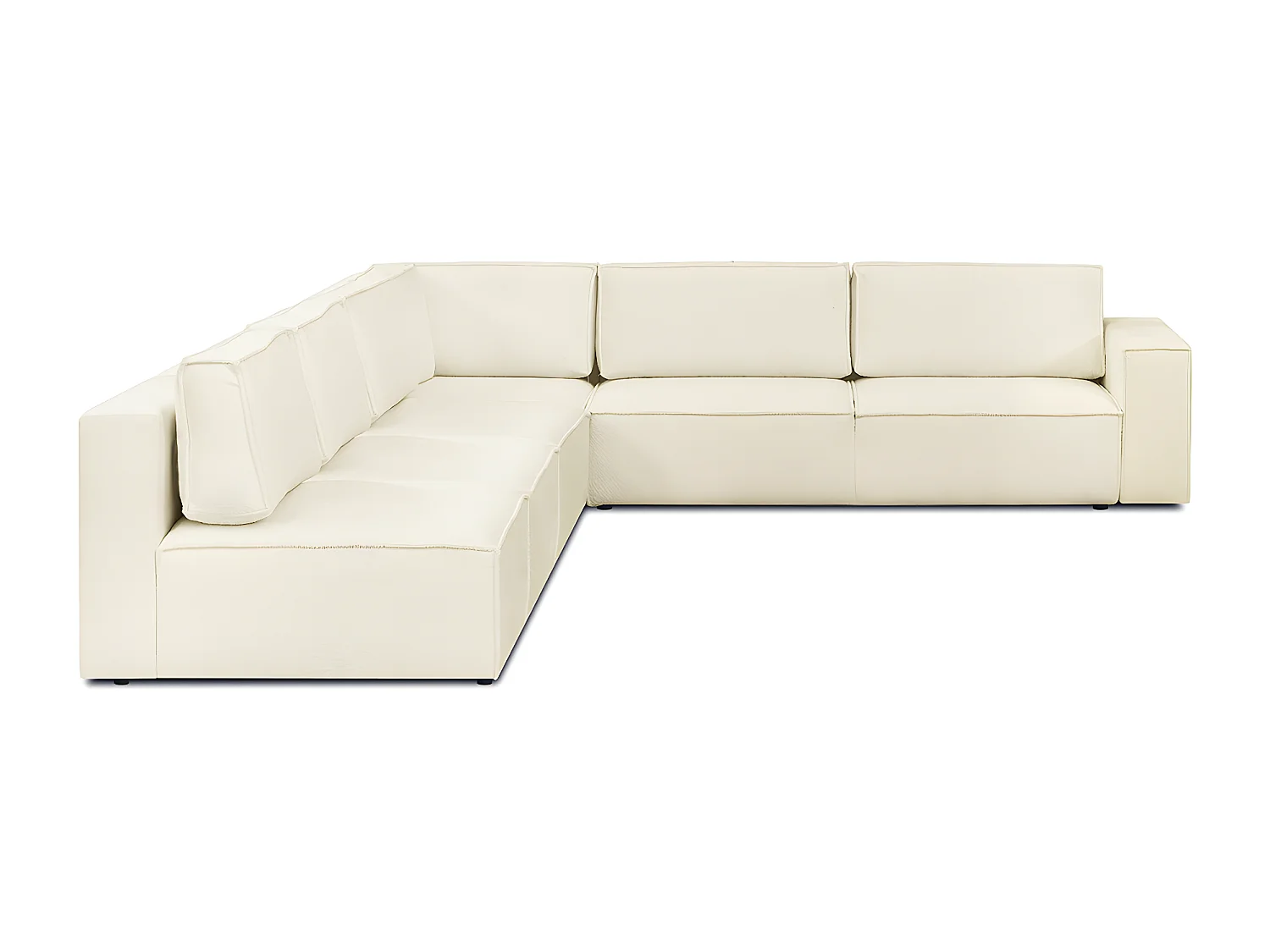 Canapé d'angle à gauche convertible modulable 10 places avec coffre de rangement en tissu bouclé écru - Harper Mod