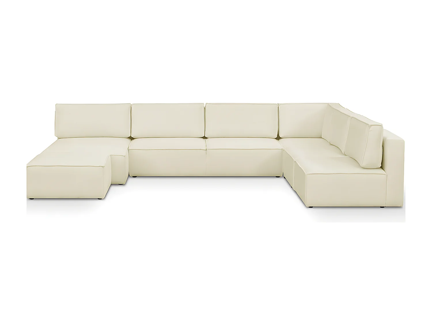 Canapé d'angle à droite panoramique modulable convertible 10 places avec pouf en tissu bouclé écru - Harper Mod