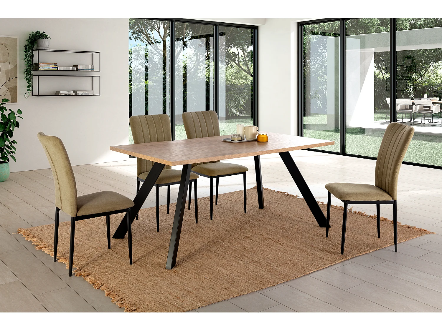 Table à manger rectangulaire effet bois et noir 6 personnes 160 cm - Zack