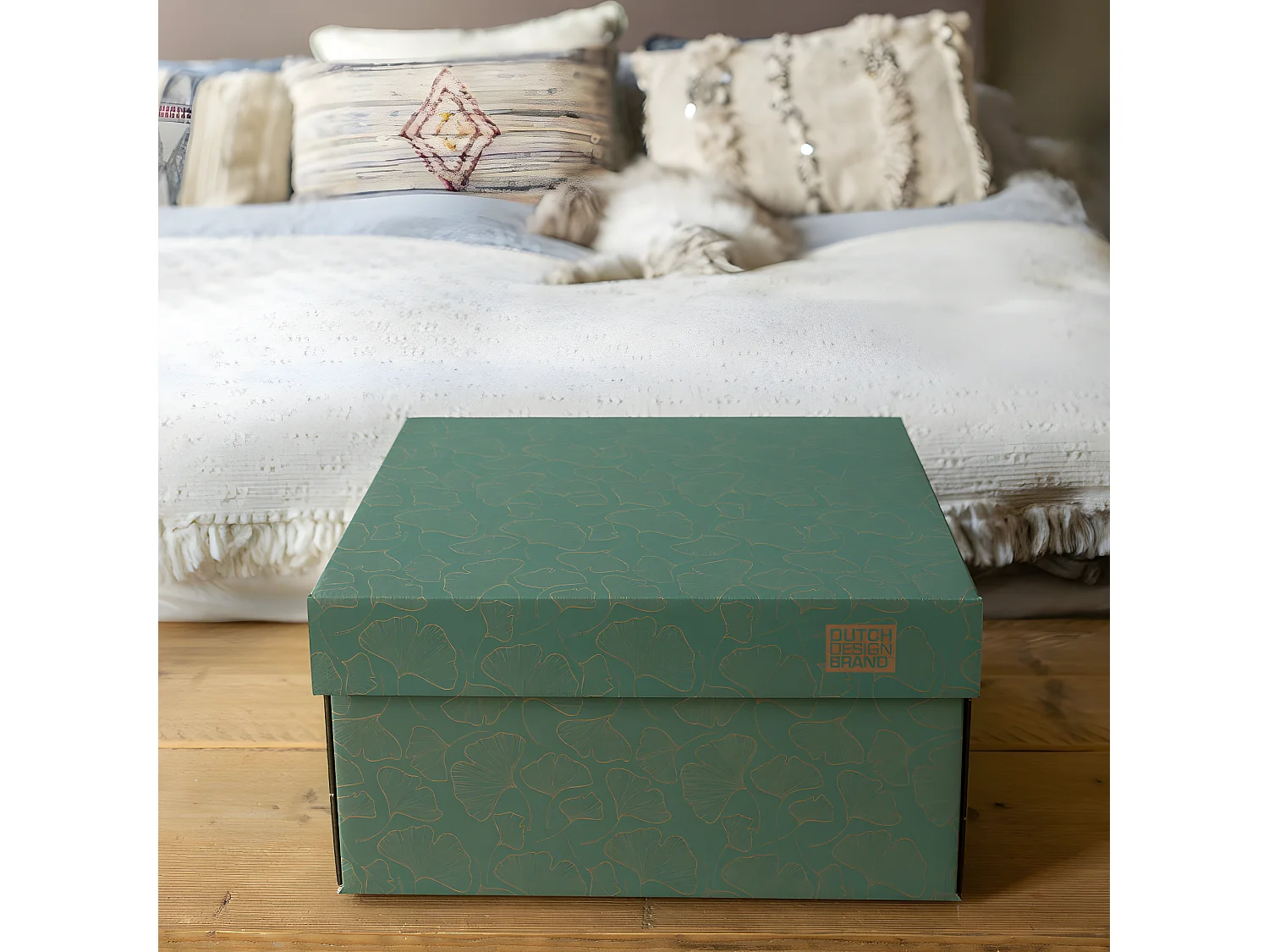 Caja de almacenamiento de cartón verde 39,5x32x21cm