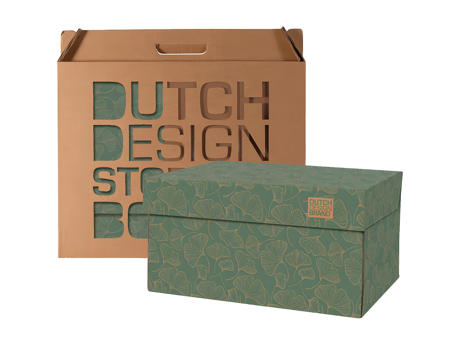 Caja de almacenamiento de cartón verde 39,5x32x21cm