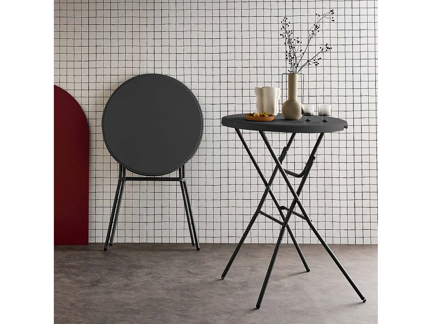 Mesa alta plegable, set de 2 gris oscuro