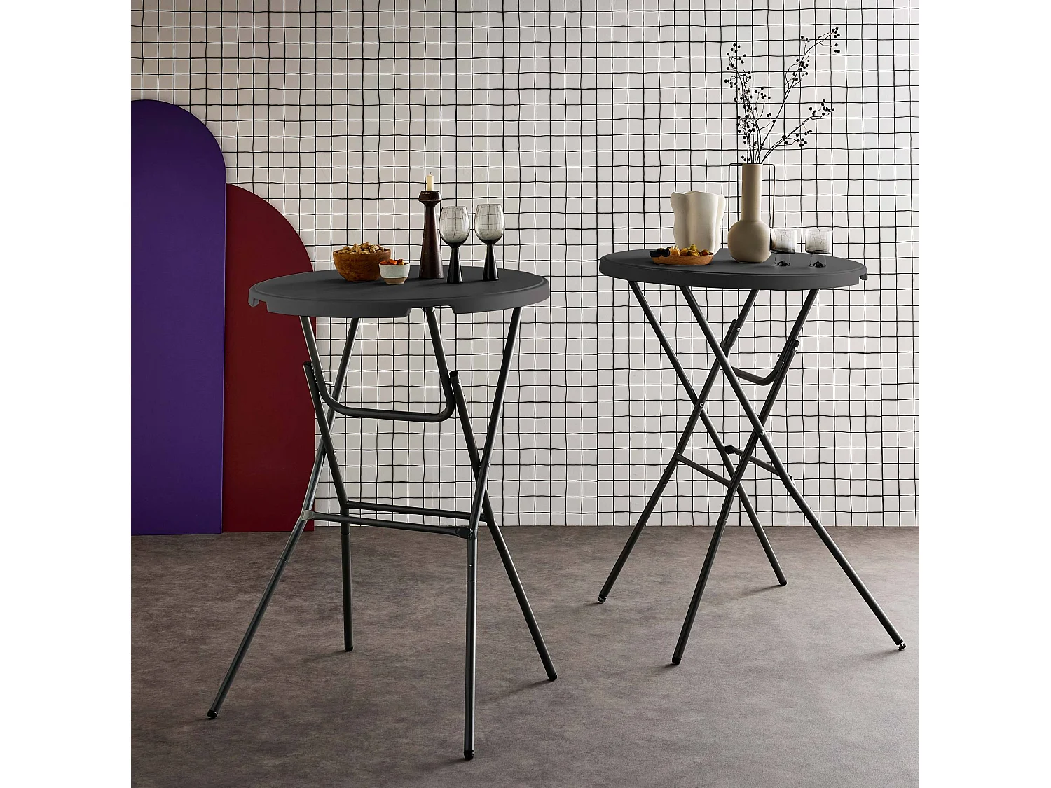 Mesa alta plegable, set de 2 gris oscuro