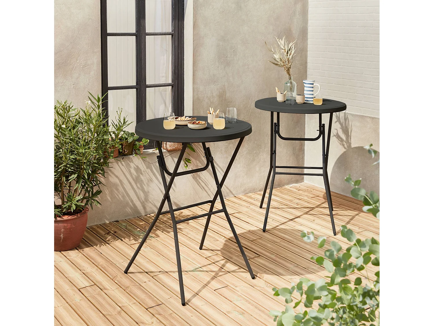 Mesa alta plegable, set de 2 gris oscuro